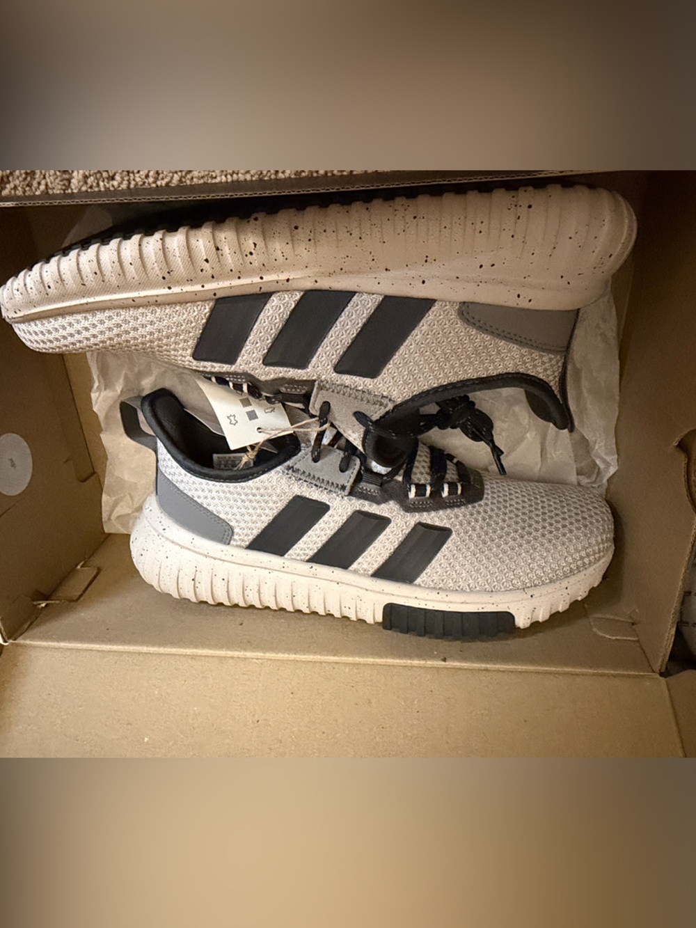 Brand New - adidas Kids Knit Sneakers in Light Gray and Black
